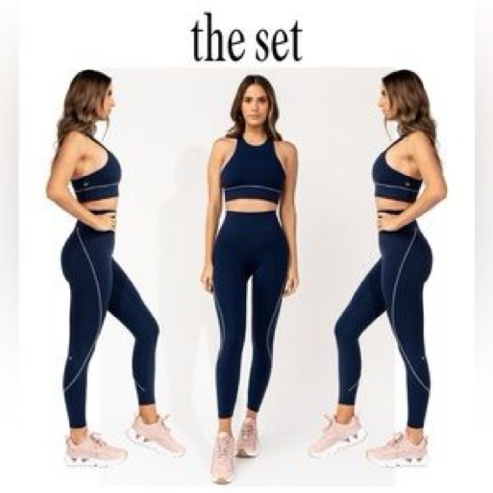 Navy Blue Workout Set with White Trim